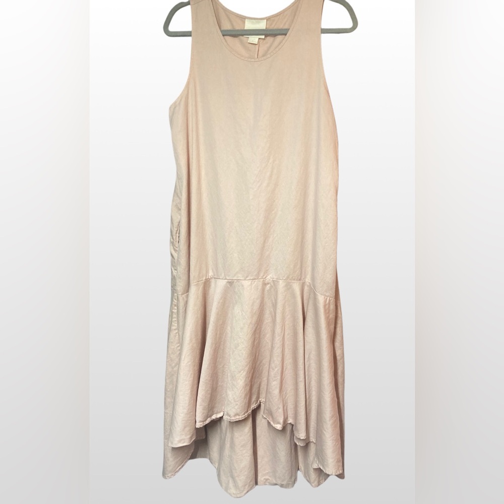 Anthropologie Maeve‎ Lagenlook Dress High Low Hem Womens L Pink Oversized Pocket